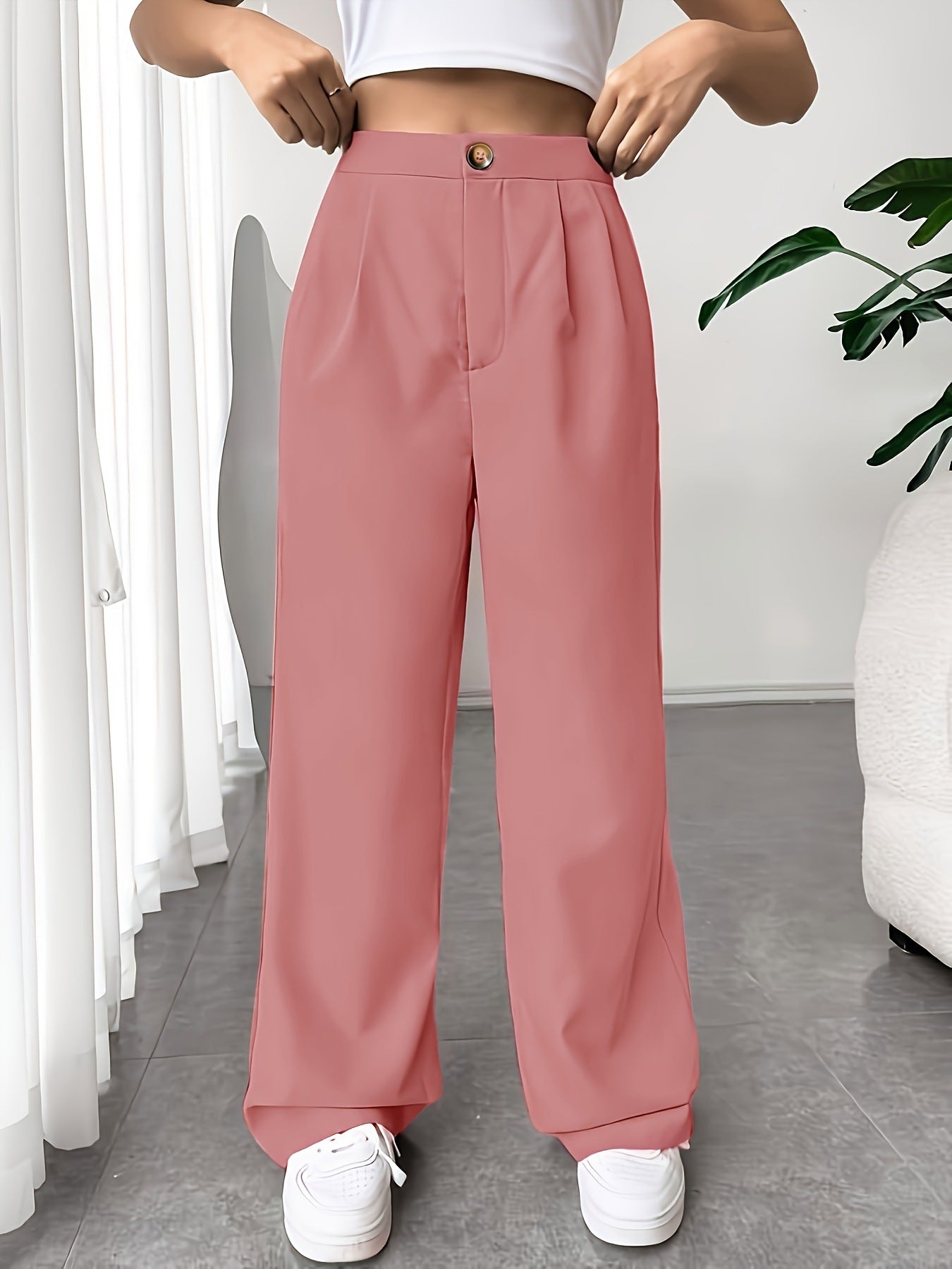 Autumn Winter tailored trousers Women High Waist Drooping Loose Straight Slimming Casual Mop Pants Peach