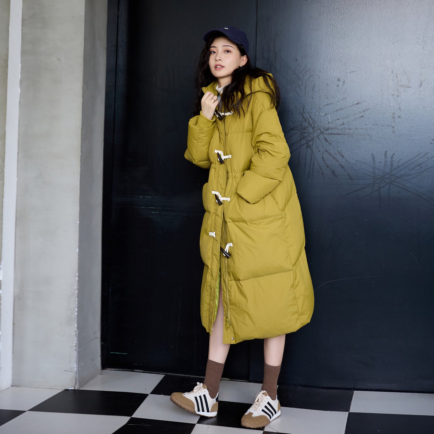 Half-High Collar Long Sleeves Bread Coat for Women Autumn Winter Thick Windproof Extended Long Coat White Duck down Hooded down Jacket M Green