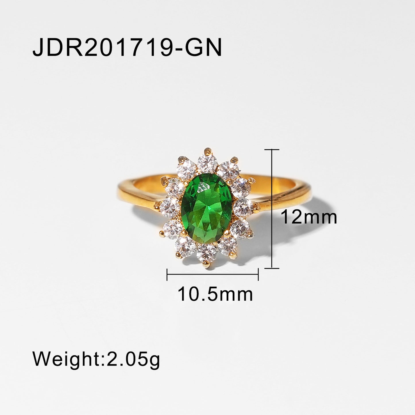 Wind Net Red Jewelry 18K Gold Stainless Steel Inlaid Green Zircon Ring Women Ring One Size JDR201719-GN-6