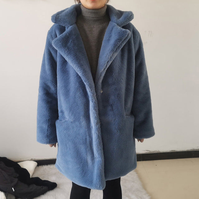 Fur Coat Thick coat Collar Plush Coat Imitation Rabbit Fur Mink Fur Winter Blue