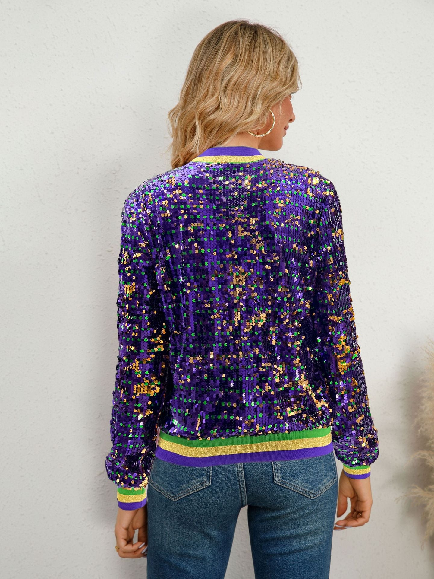 Long Sleeve Sequin Trendy Varsity Jacket Jacket Cardigan Women Clothes Coat