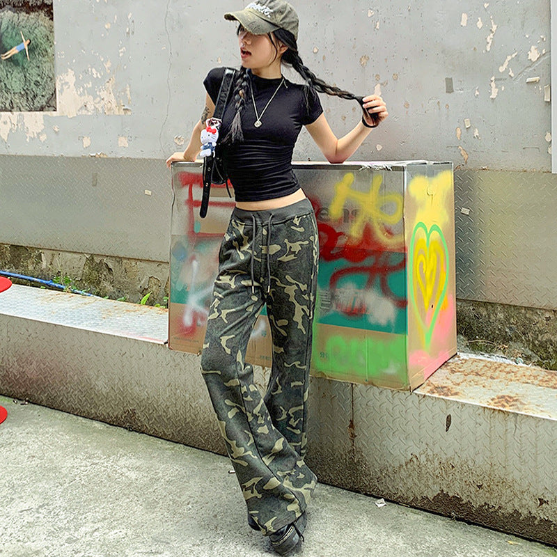 Camouflage Workwear Women Sexy High Street Summer High Waist Slimming Mop Camouflage Pants