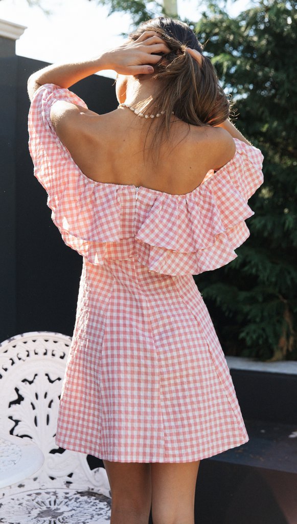 Women Clothing New Plaid off-Shoulder Ruffled Collar Show Fashion Dress