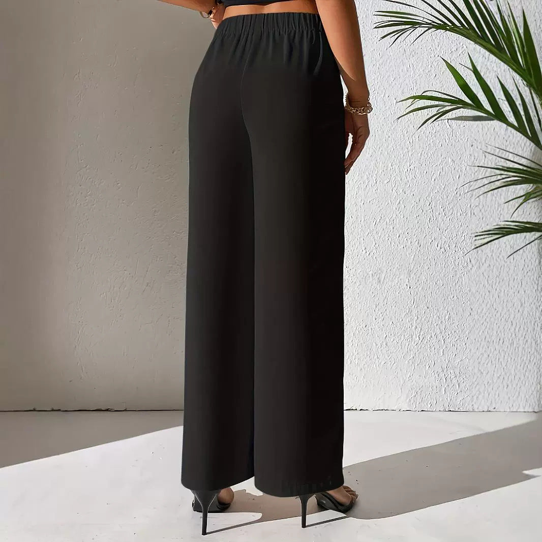 Solid Color Wide Leg Pants Draping Effect Elegant Loose Straight Casual Pants Women