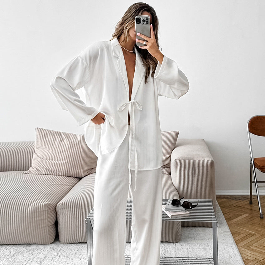 Long Sleeved Trousers Loose Comfortable Homewear Women Casual Pajamas Can Be Worn outside White