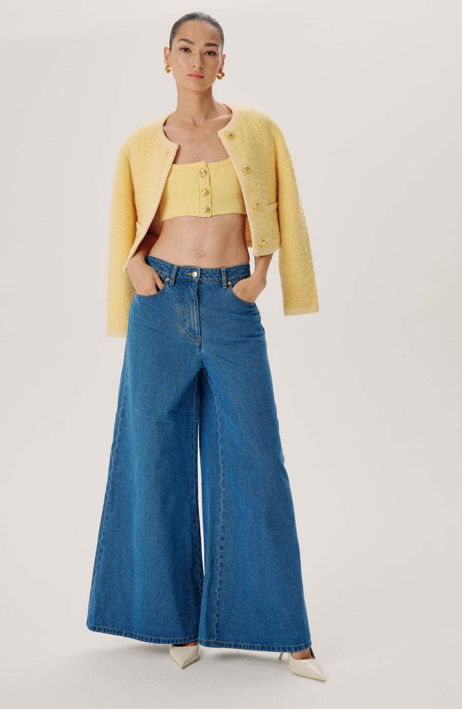 High Waist Wash Skinny Jeans Loose Wide Leg Pants Retro Mop Trousers Women Blue