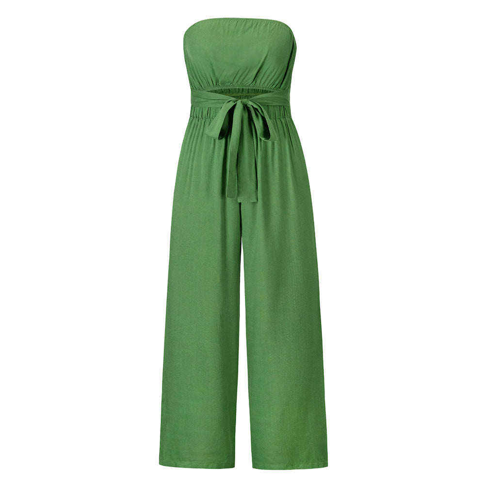 Casual Fashion Set Sexy Backless Slim Fit Jumpsuit Straight Leg Trousers Set Spring Summer New green