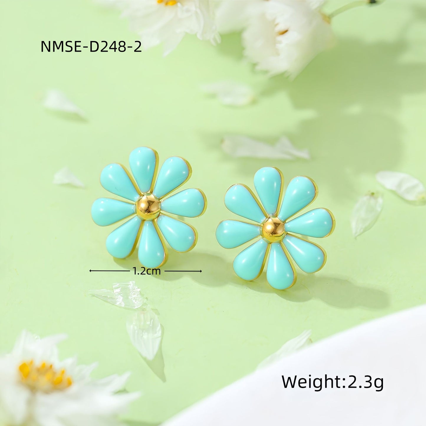 Summer Fresh Little Daisy Drop Oil Titanium Steel Earrings Women Stainless Steel Studs One Size NMSE-D248-2 Blue Small Earrings