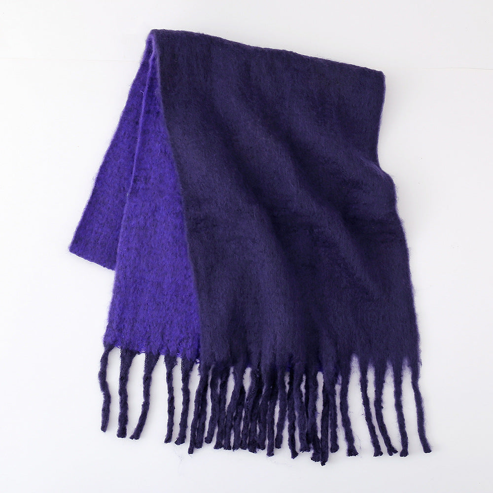 Scarf Women Winter Two Color Soft Glutinous Thickened Autumn Winter Thick Tassel Wild Couple Scarf One Size Purple