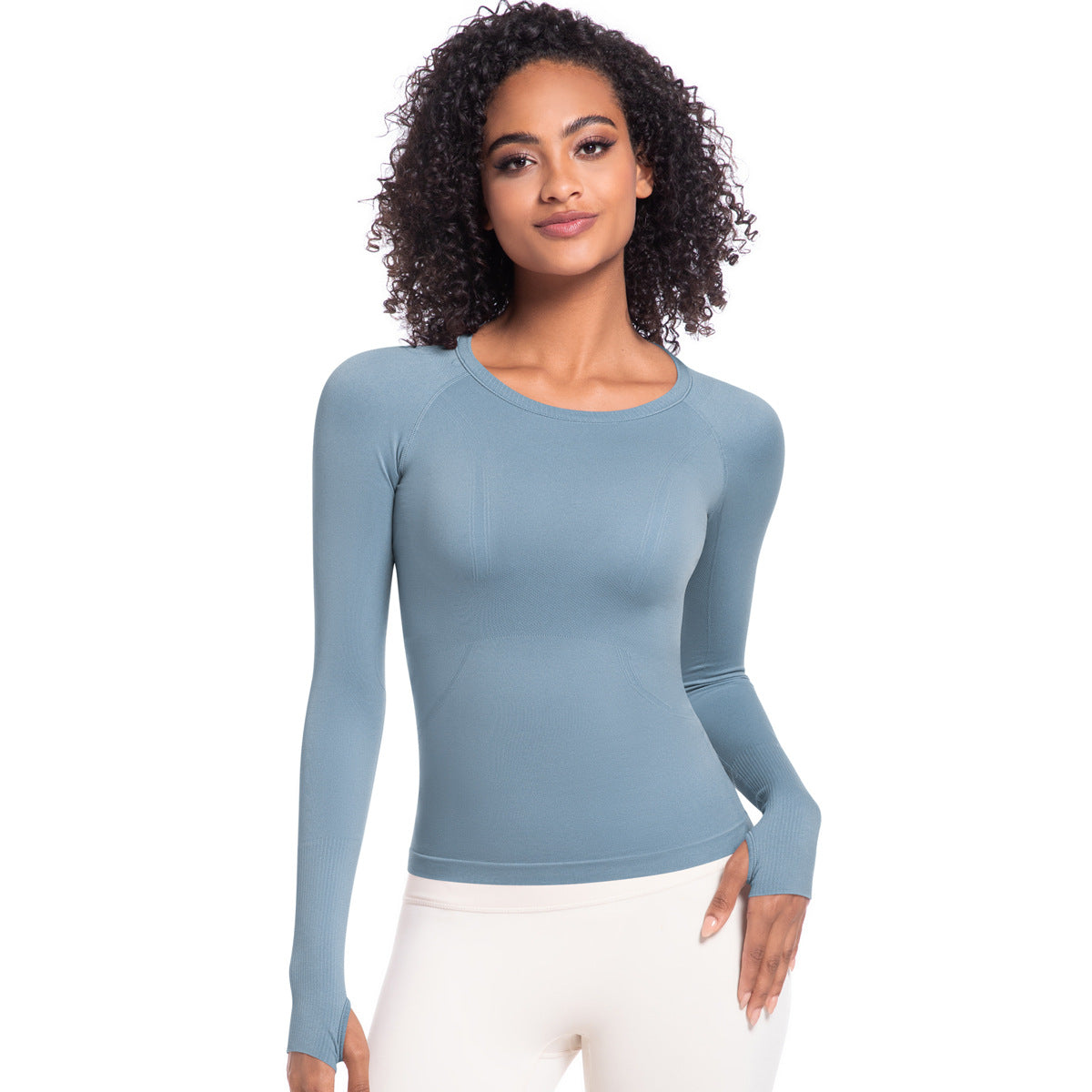 Arrival Women Long Sleeve round Neck Exercise T shirt Running Fitness Top Skin Friendly Slim Breathable Yoga Long Sleeve Blue