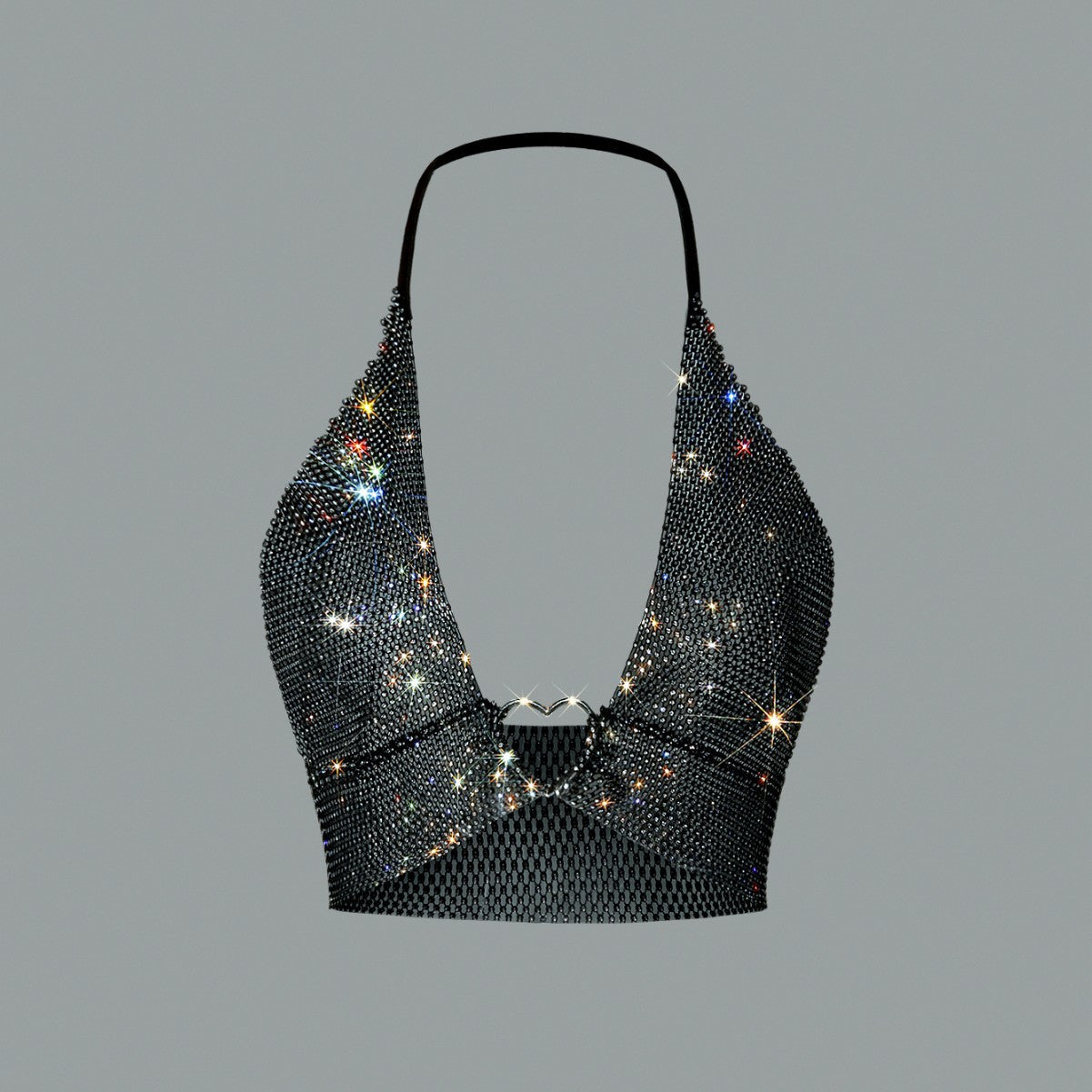 Sexy Vest Bandeau Sling Fishnet Rhinestone Top Party Electronic Music Festival Sexy Sling Black