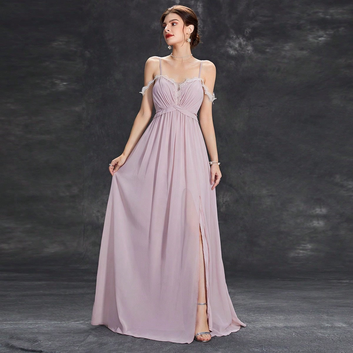 Sling Evening Dress Elegant Graceful Ball Gown Birthday Party Adult Ceremony Dress Annual Party Evening Dress Pink Purple