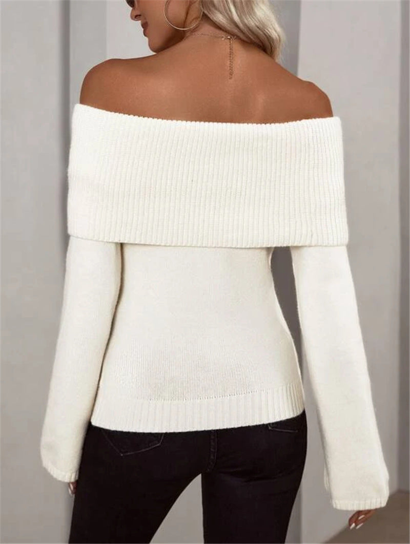 One Neck Slim Sexy Knitted Long Sleeve Women Sweater