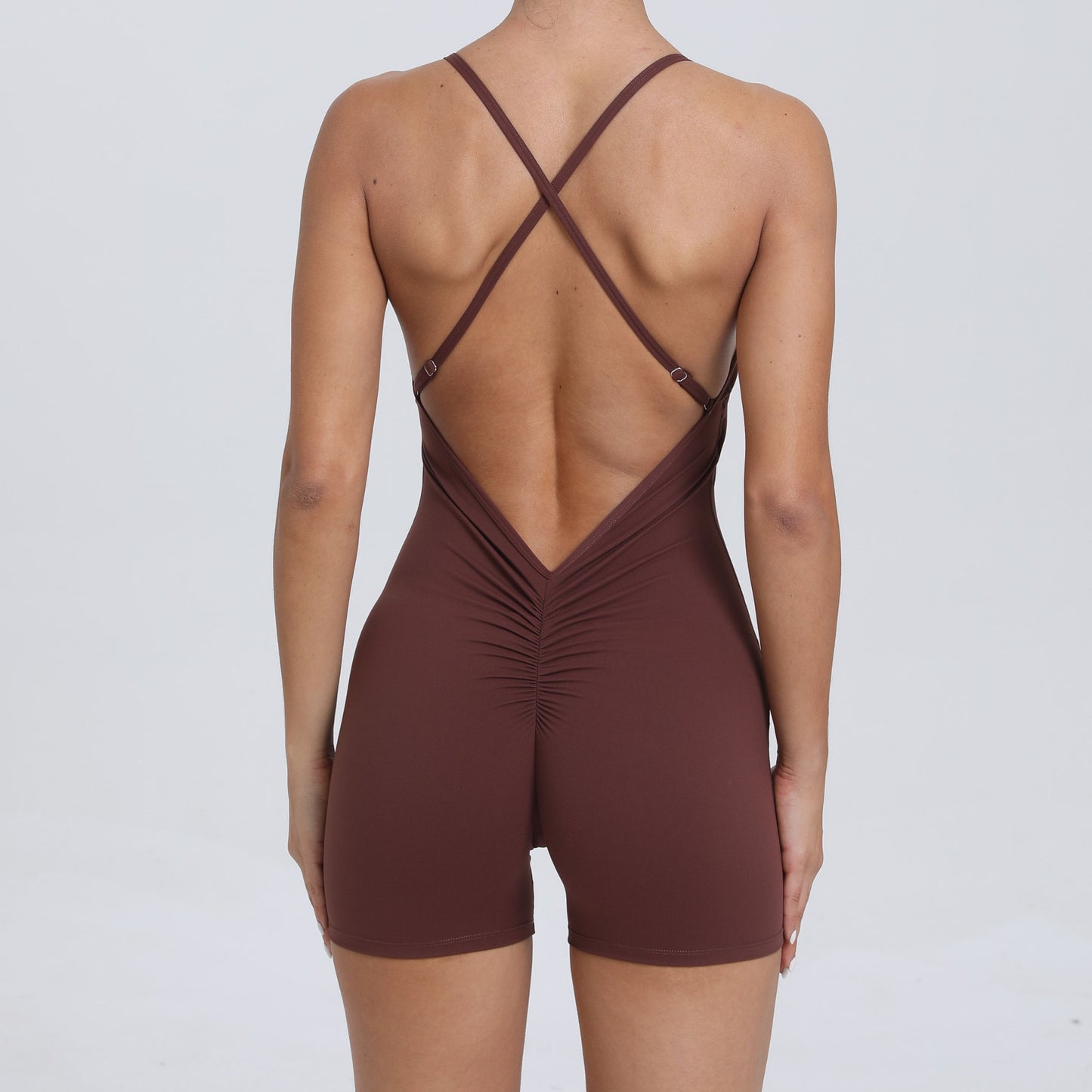 Quick Drying Nude Feel Sports One Piece One Piece Beauty Back Running Fitness Clothes Tight Yoga Jumpsuit Coffee