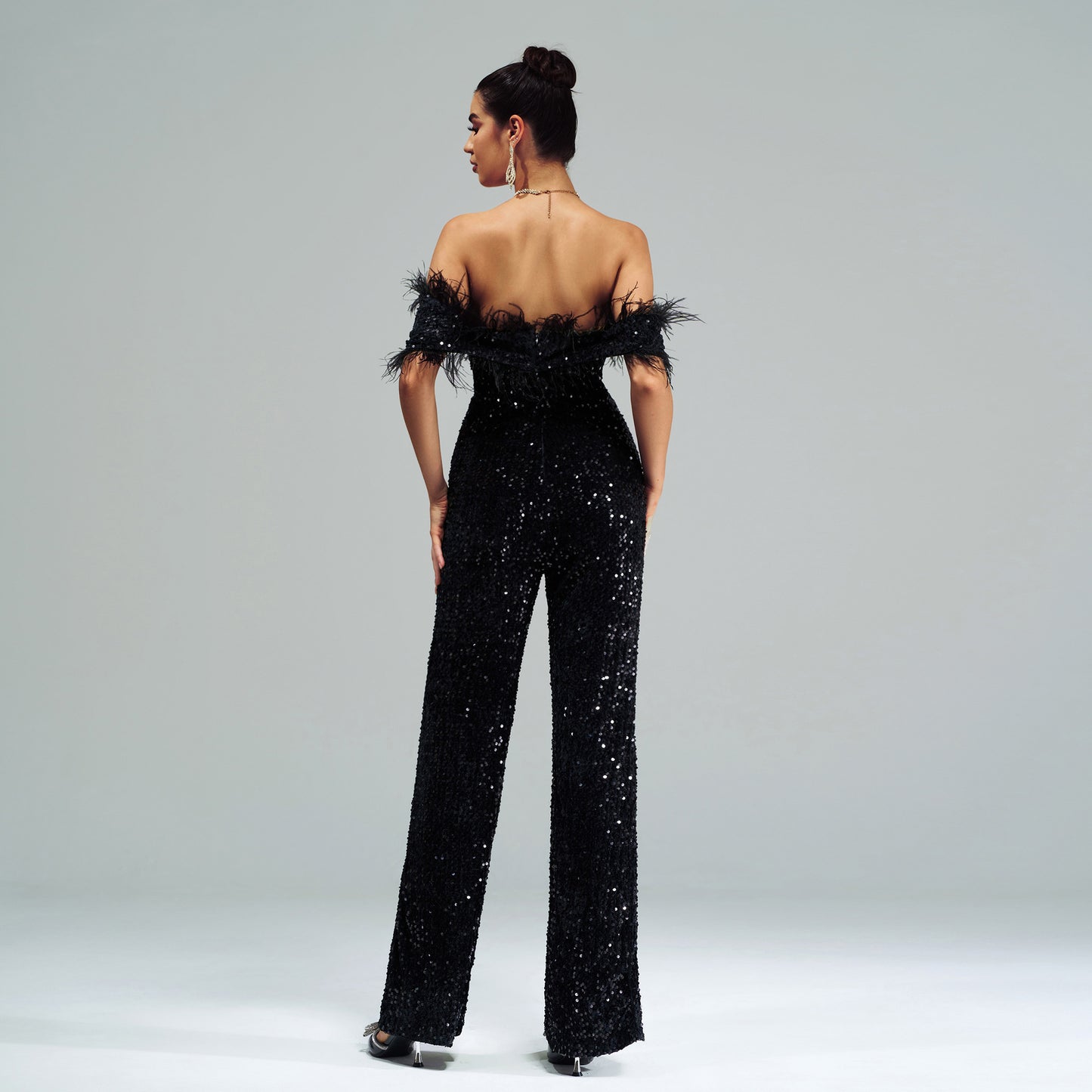 Women Clothing High End Sexy Long off Neck Sequined Cocktail Jumpsuit Evening Dress Bridesmaid Dress