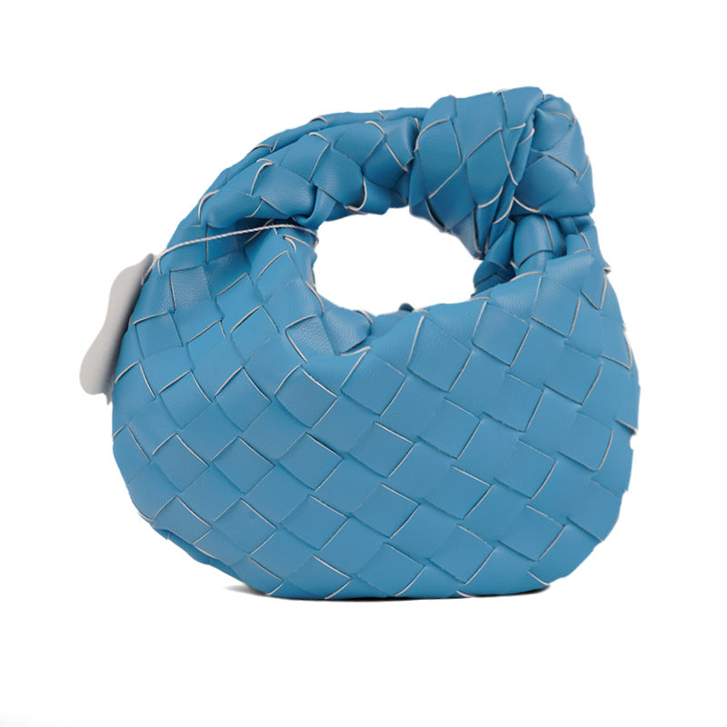 Mini Woven Bag Handmade Croissant Gold Hardware Dumpling Cloud Bag Handbag One Size Blue