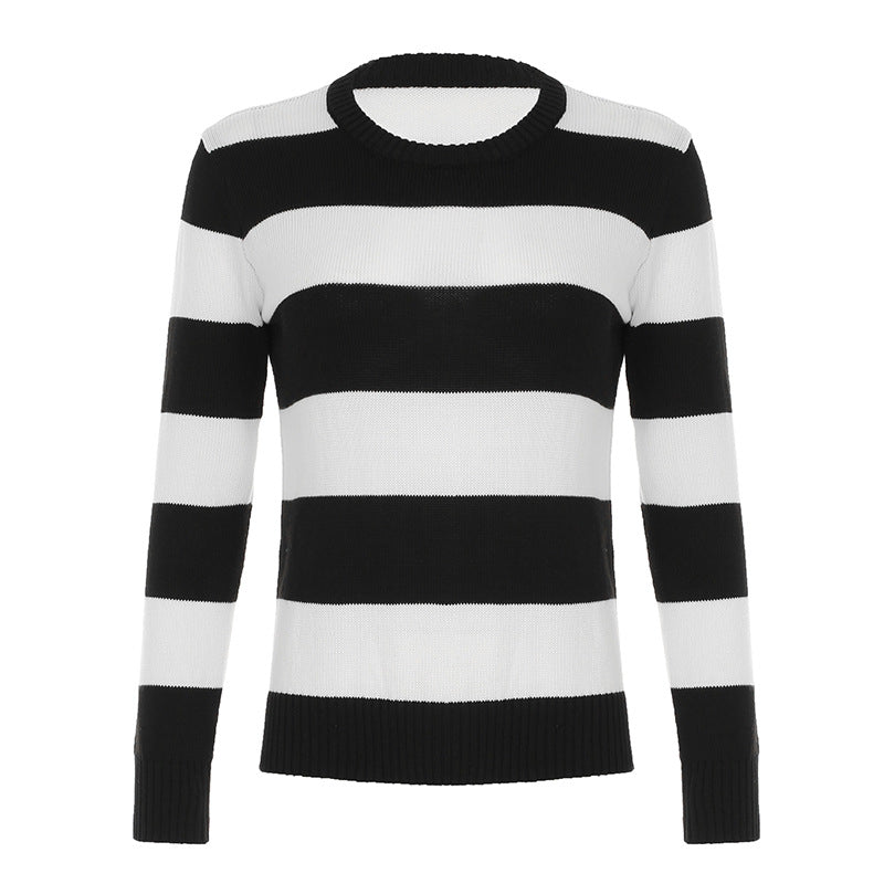 Street Casual Striped Contrast Color Pullover Top Long Sleeve Woolen Shorts Two Piece Set for Women Top