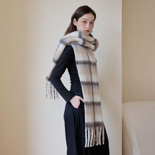 Atmosphere Cashmere Plaid Scarf Women Thickened Warm Winter Tassel Shawl