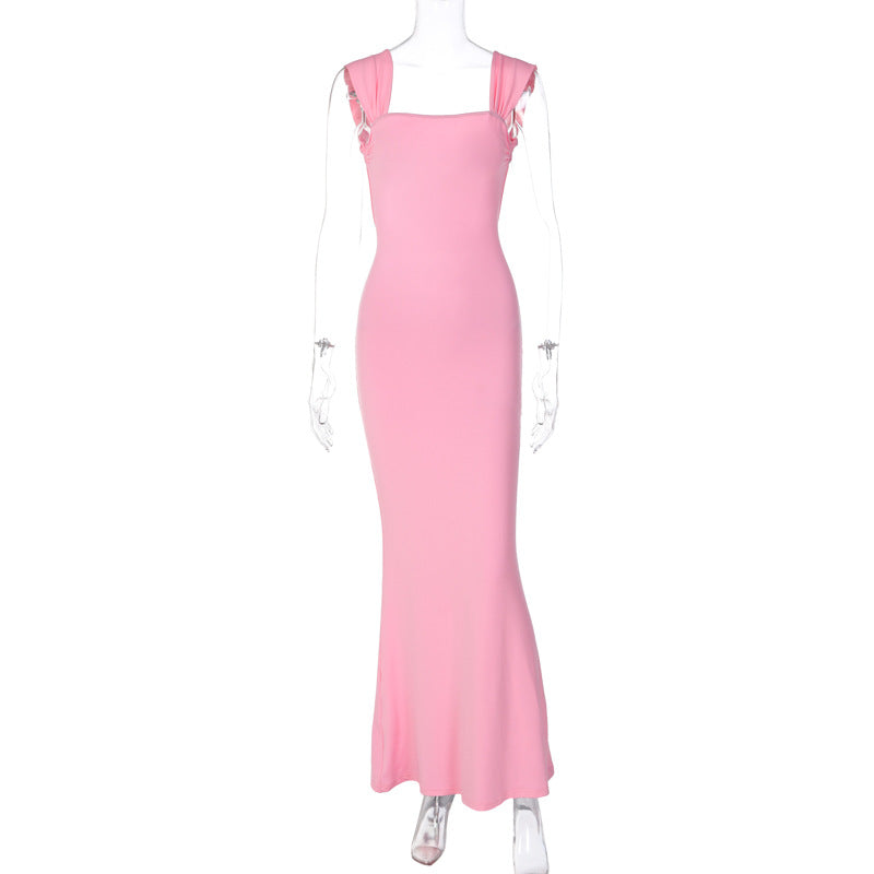 Women Clothing Tied Dress Fashionable Slimming Sheath Backless Camisole Dress Women Pink