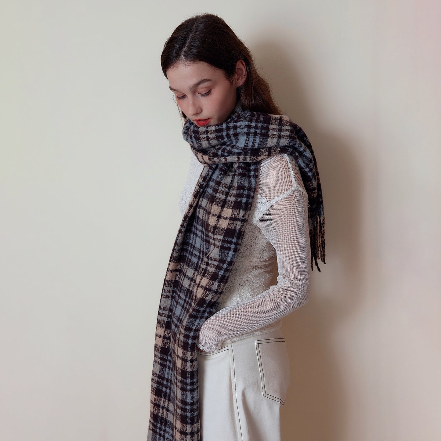 Korean British Cashmere like Vintage Plaid Scarf Winter Women Warm Shawl Shawl Scarf