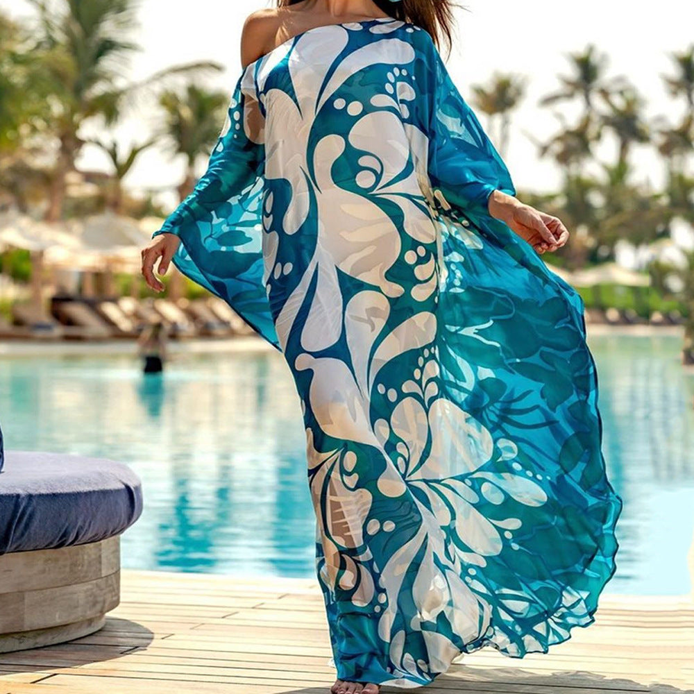 Spring Summer Women Clothing Dress Bohemian Dress Printed Loose off Shoulder Dress