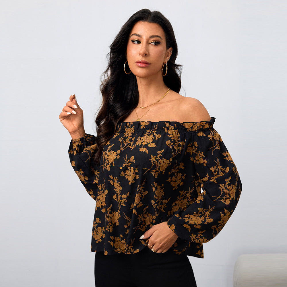 Women Clothing off Shoulder Women Shirt Autumn Winter Floral Elegant Long Sleeve Top