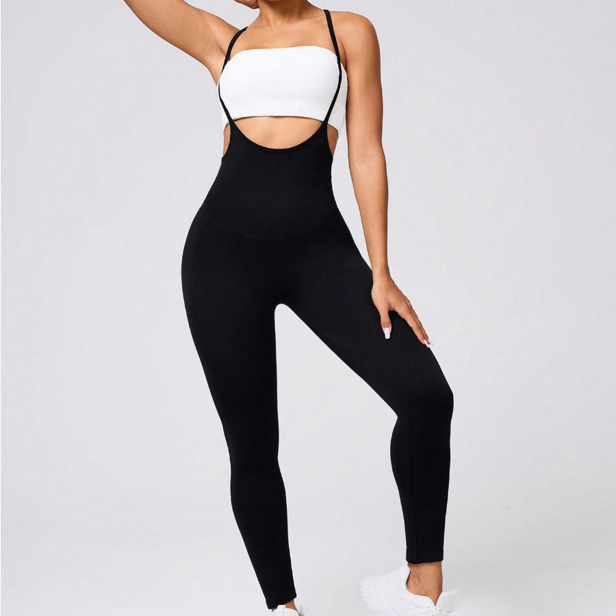 One Piece Jumpsuit Yoga Clothes Sexy Sling Lifting Shockproof Beauty Back Exercise Fitness Black