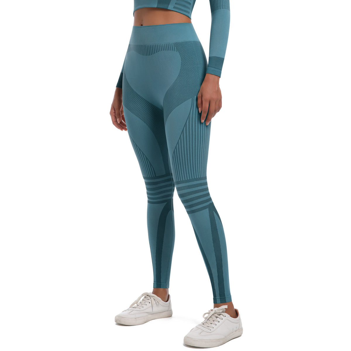 Seamless Knitted Yoga Pants Outdoor Sports Cycling Clothing Ski Women Thermal Underwear Fitness Pants Sets Blue