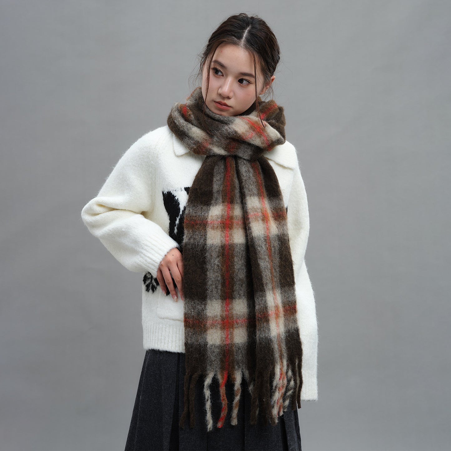 Autumn Winter Cashmere Scarf Women Bib Shawl Soft plus Thick Warm One Size Musk Brown