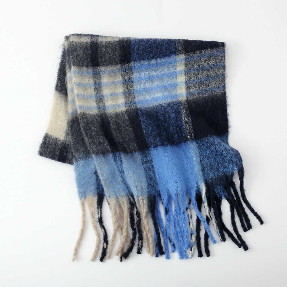 Offers Plaid Scarf Women Mohair Autumn Winter Warm Women Scarf