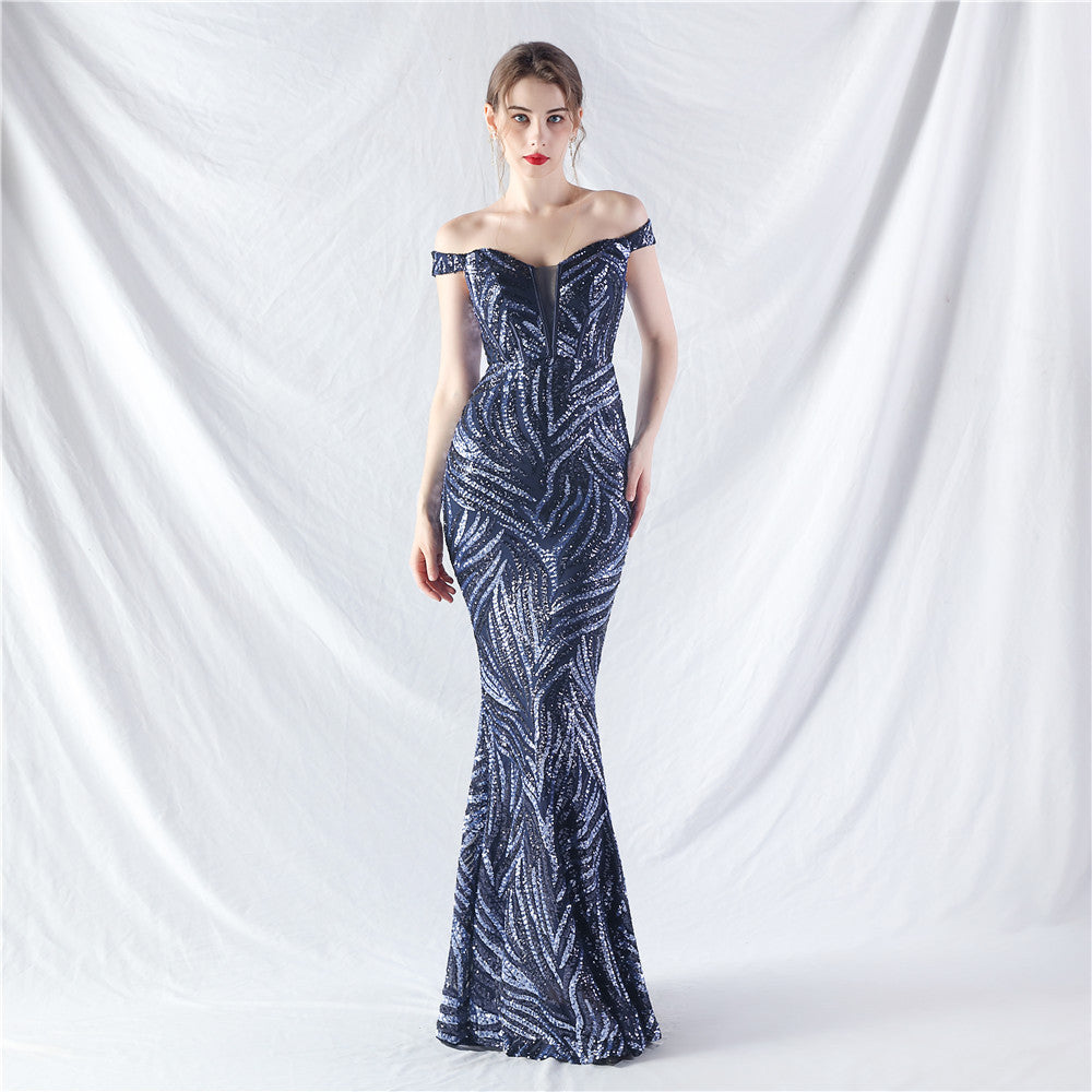 Court Boning Corset Waist Tight Vest High End Evening Dress purplish blue