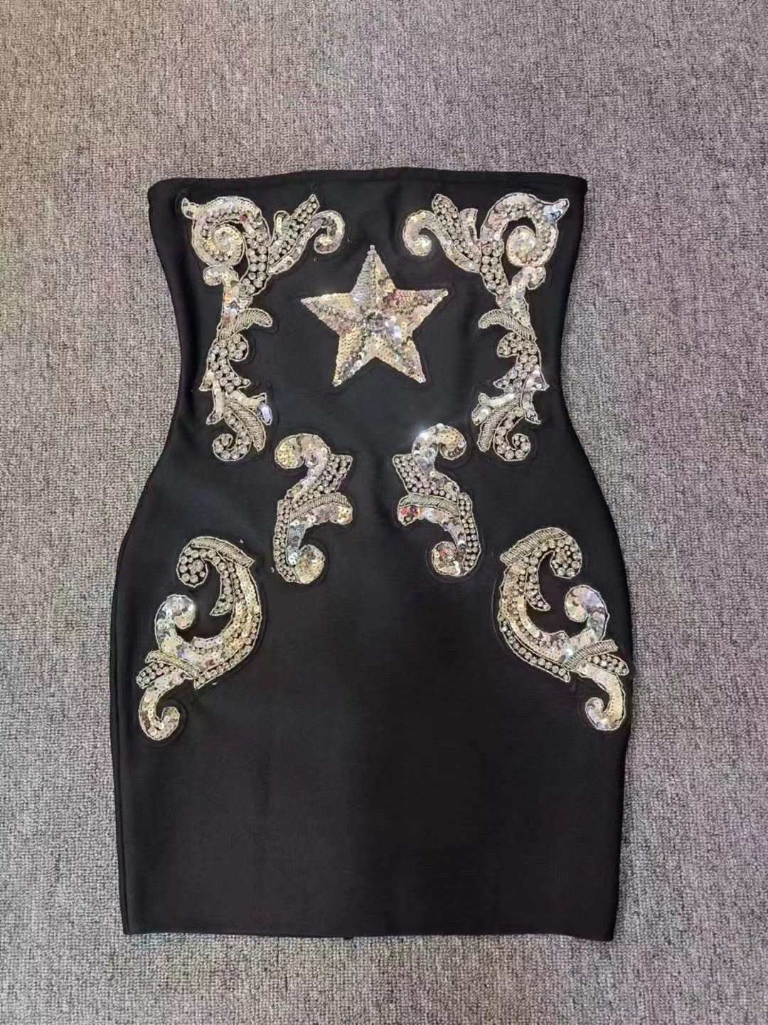 Sexy Tube Top Beaded Sequ Mini Sundress Bandage Dress Black