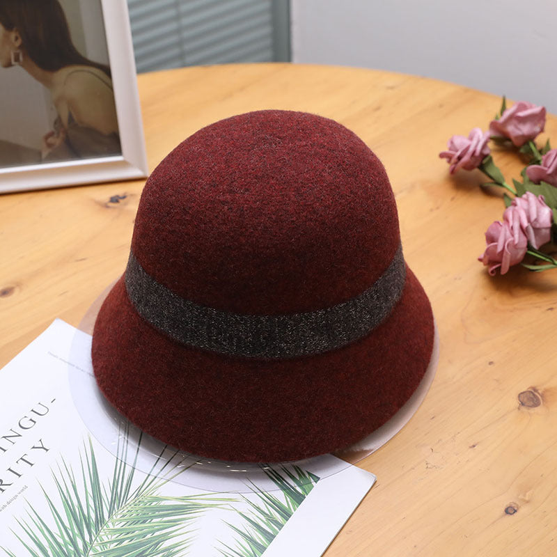 Bucket Hat Women Autumn Winter Bucket Hat Woolen Warm Knitting Wool Bucket Hat One Size Burgundy