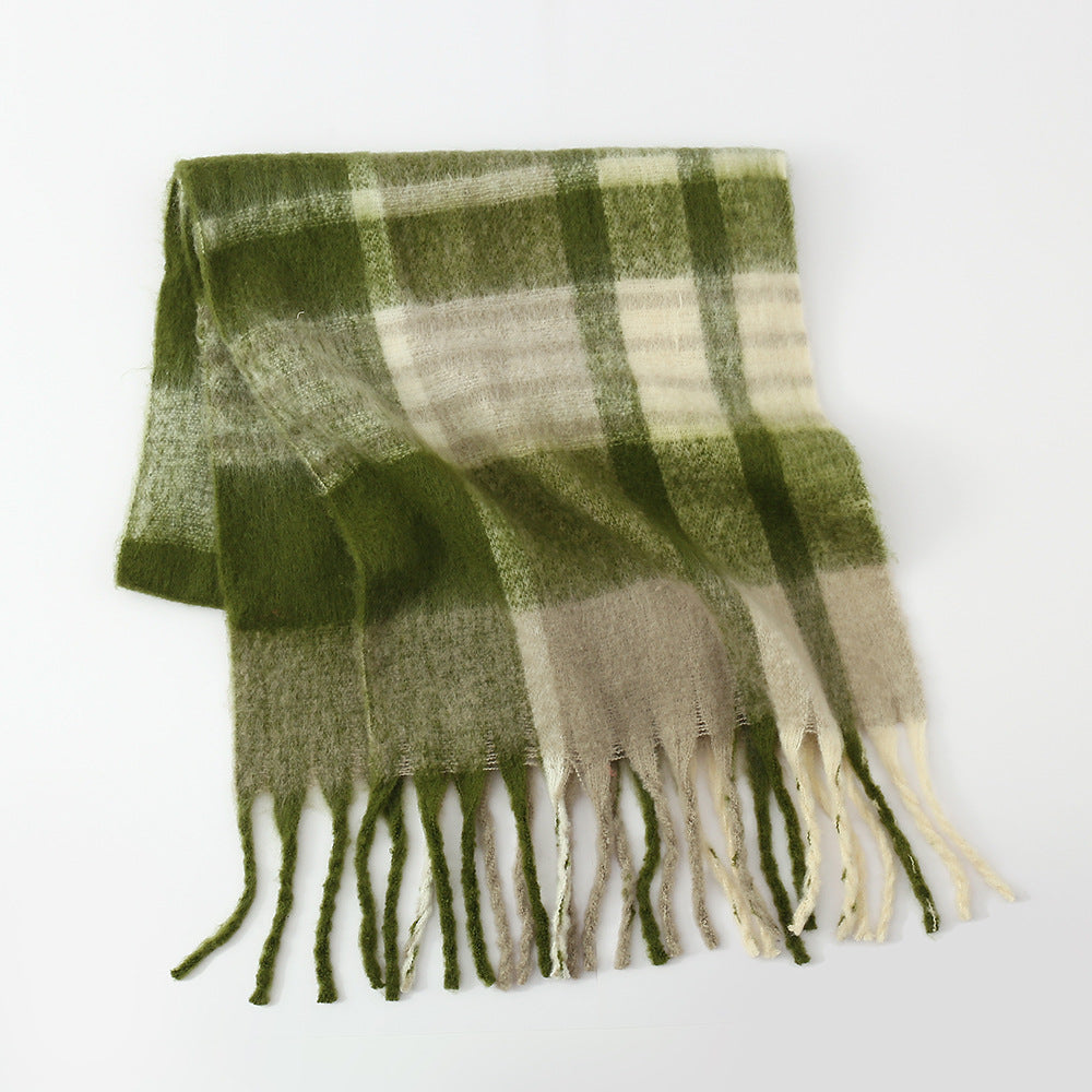 Offers Plaid Scarf Women Mohair Autumn Winter Warm Women Scarf One Size Army Green