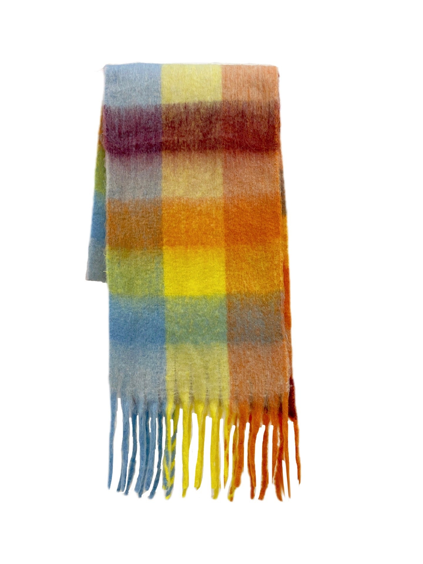 Autumn Winter Mohair Scarf Women Warm Scarf Thickened Cashmere Plaid Scarf One Size Hemerocallis Yellow and Blue