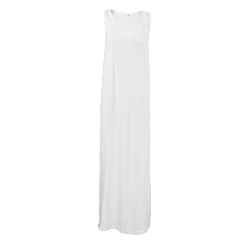 Fall Long Knitted White Sleeveless Nightdress Loose Knitted Soft Ladies Homewear Can Be Worn outside