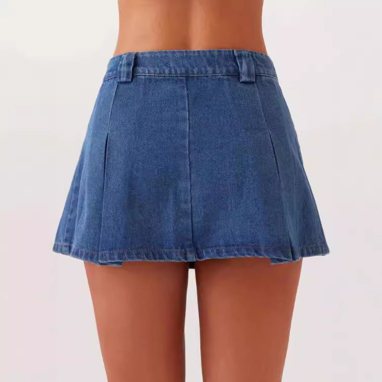 Summer Casual Sleeveless High Waist Women Denim Skirt Sets