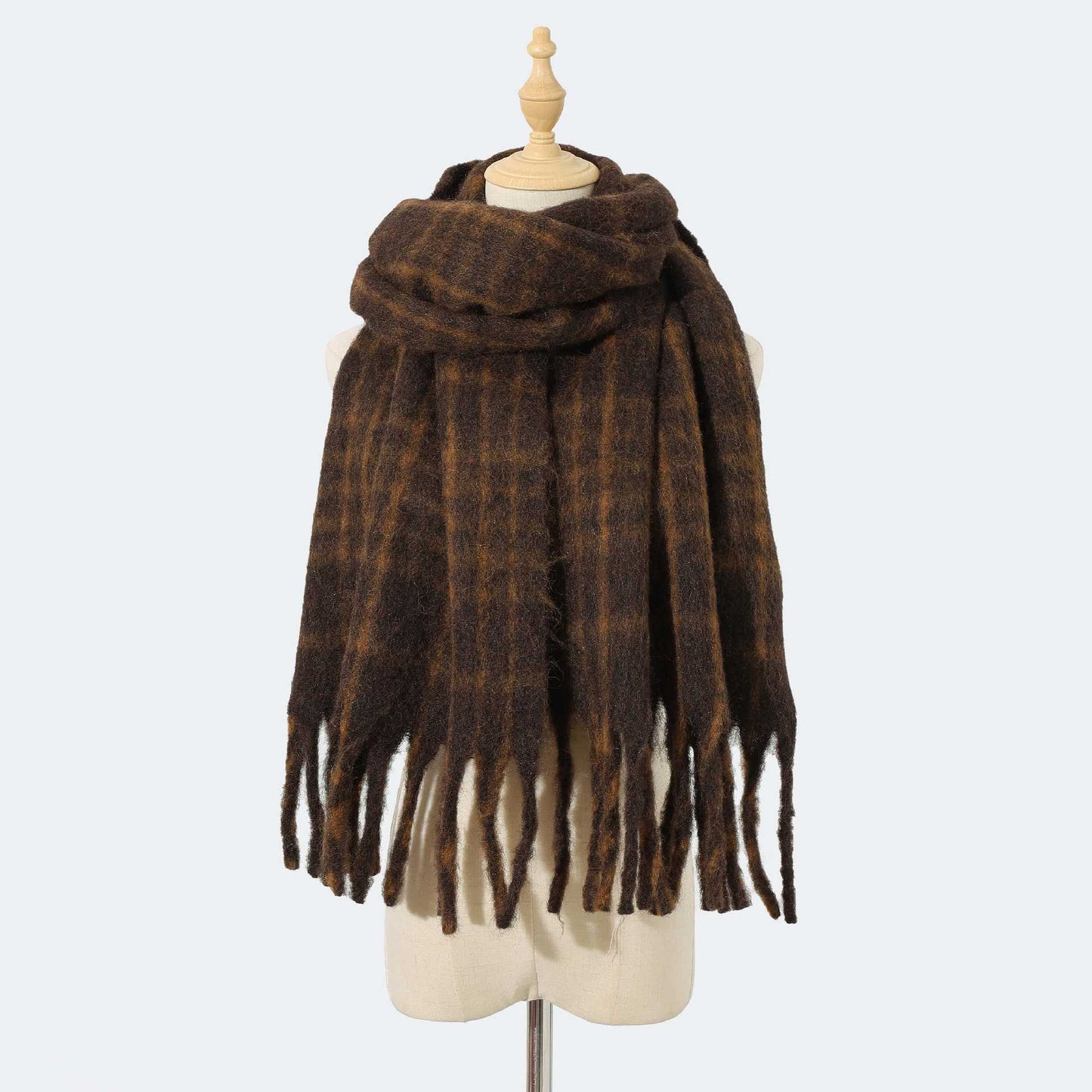 Wool Blended High Grade Scarf Ankela Red Cell Pattern Scarf Women Winter Atmosphere All Matching Scarf One Size Brown1