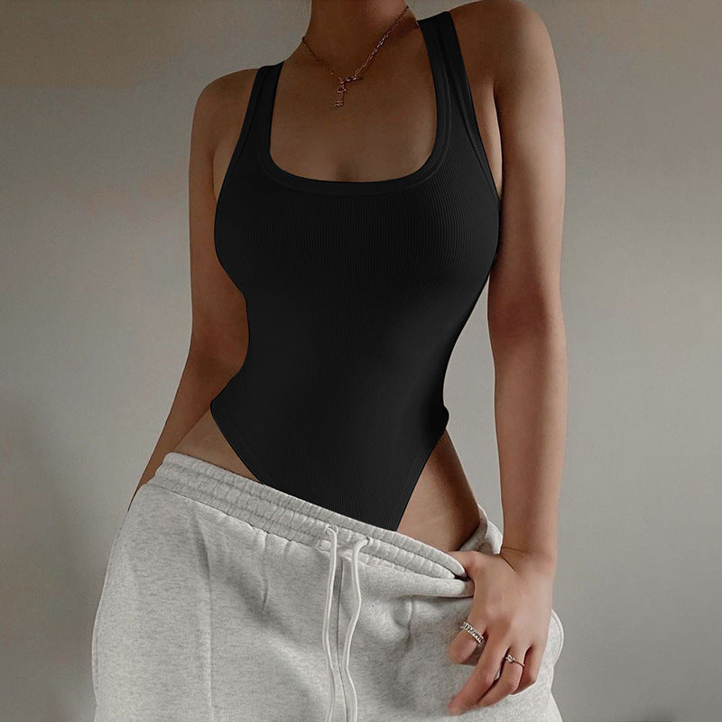 Knitted Sports Vest Sleeveless Jumpsuit Women Clothing Spring Sexy Inner Wear Halter Top Black