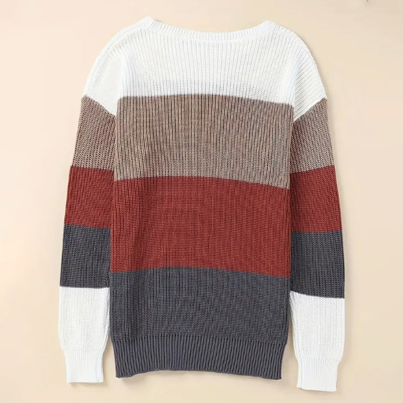 Autumn Winter Women Clothing Sweater round Neck Multicolor Top Casual Loose Sweater