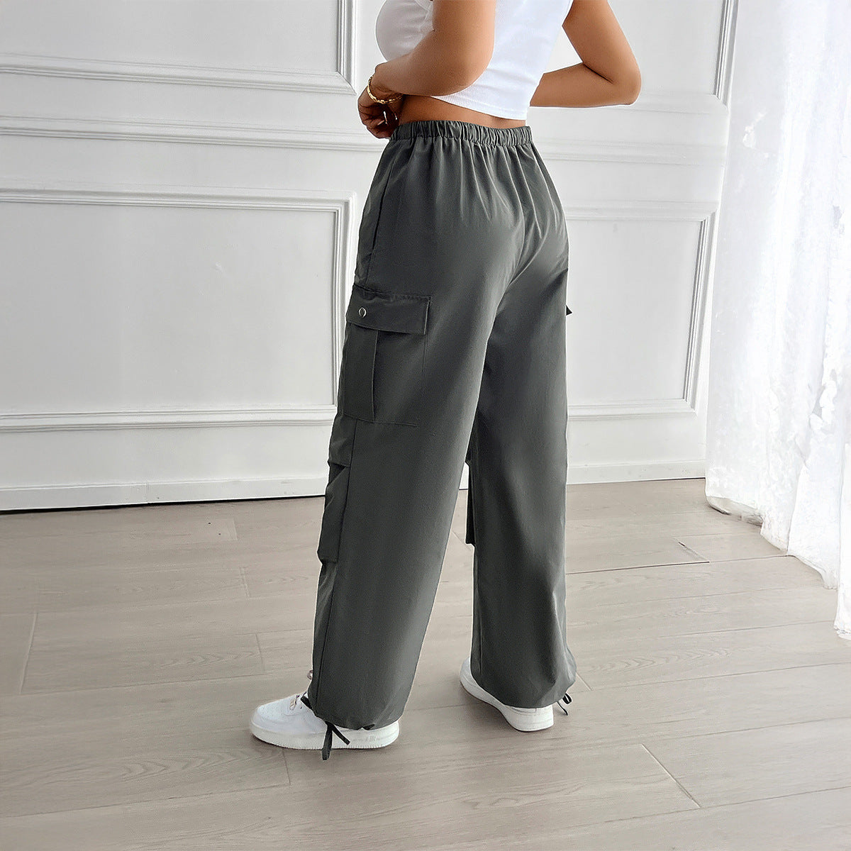 Autumn Winter Casual Pants Women Clothing Loose Street Lace up Overalls Wide Leg Pants