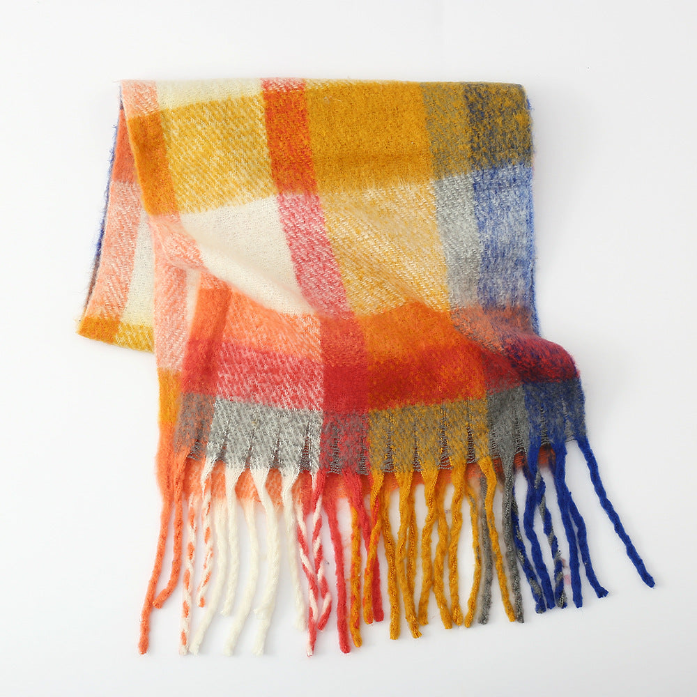 Scarf Women Autumn Winter Thickened Warm Circle Yarn Tassel Plaid Scarf Shawl One Size No. 1 Color