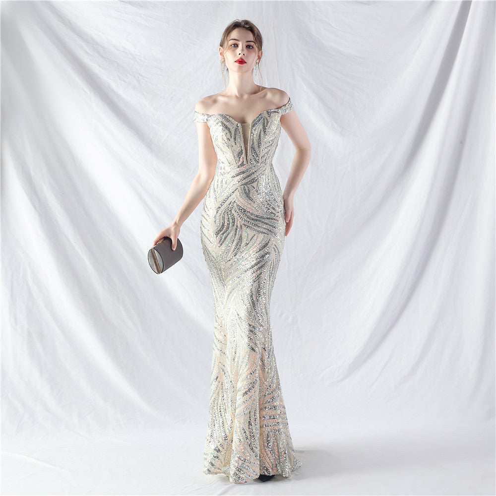 Court Boning Corset Waist Tight Vest High End Evening Dress Apricot silver