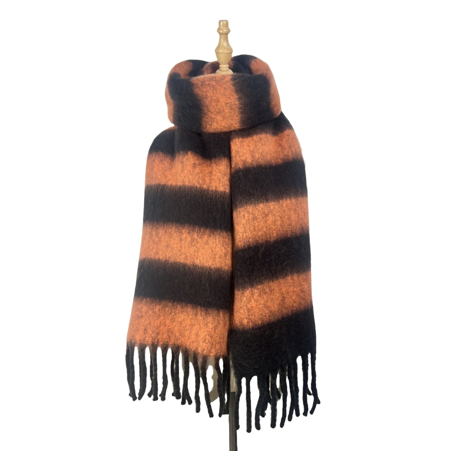 Striped Winter Thickened Warm Scarf Women Simple High End Fringe Bib Shawl One Size Multi4