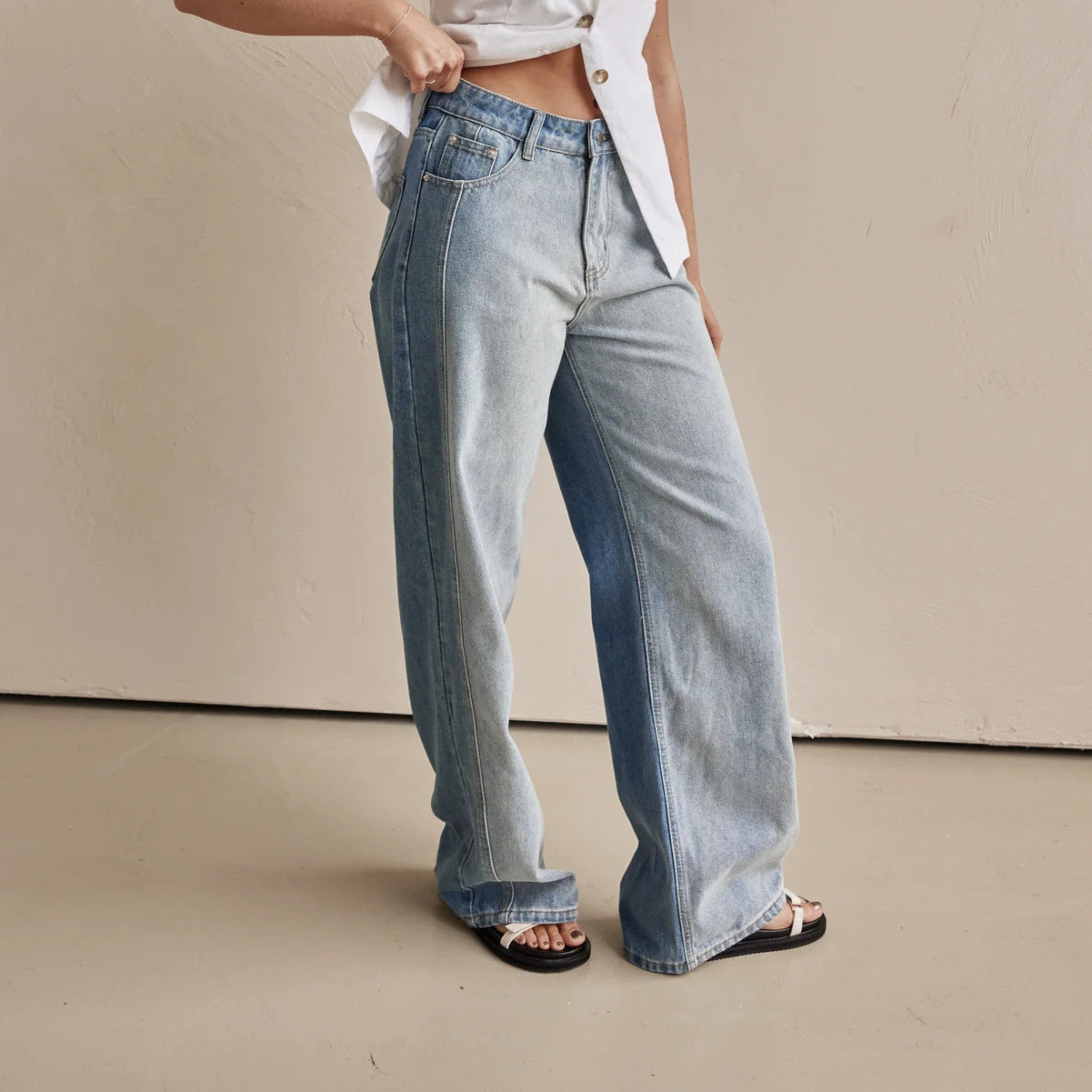 Women Jeans Wide Leg Pants Street Washed Polo Jeans