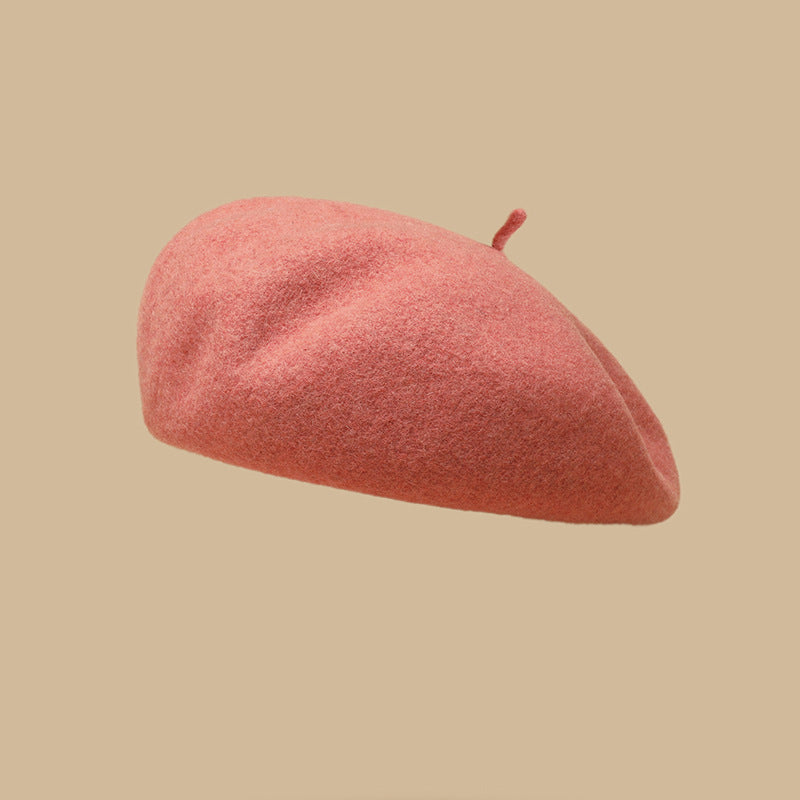 Autumn Winter Wool Beret Women British Retro Warm Painter Hat Face Looking Small Girl Cap One Size Pink