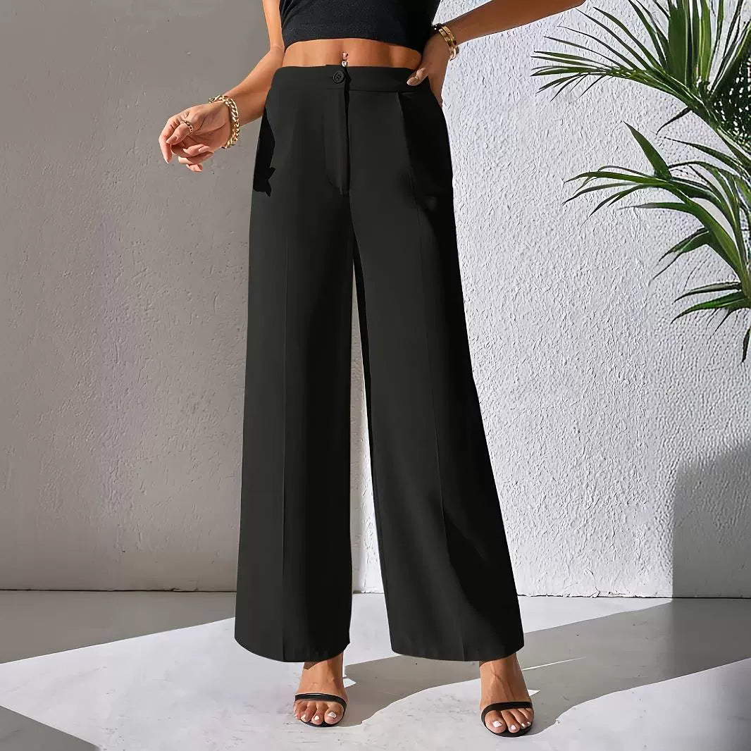 Solid Color Wide Leg Pants Draping Effect Elegant Loose Straight Casual Pants Women