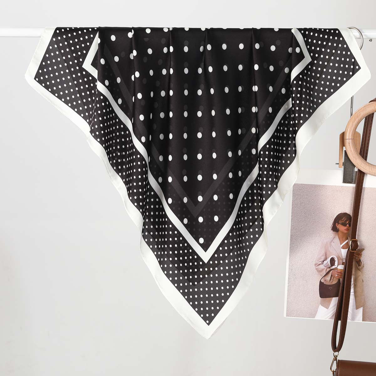 Classic All Match Small Polka Dot Women Printed Small Scarf Silk Scarf Retro Simple Decoration Towel Hair Band One Size Size Black Dots