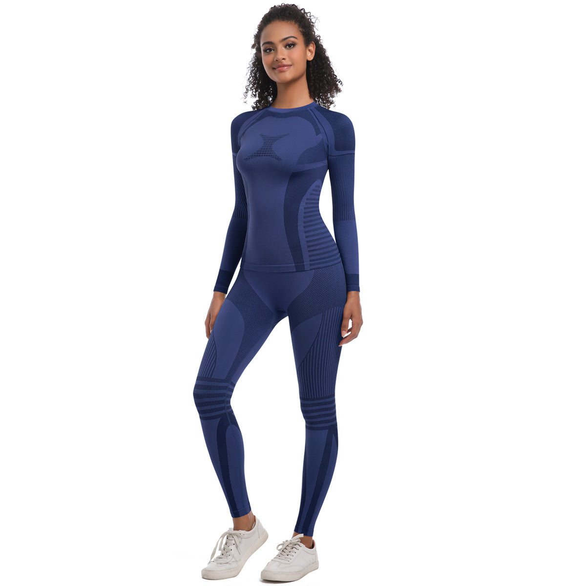 Sports Ski Set Cycling Clothing Compressing Cloth Women Wicking Thermal Underwear Yoga Clothes Fitness Two Piece Pant Sets Dark Blue