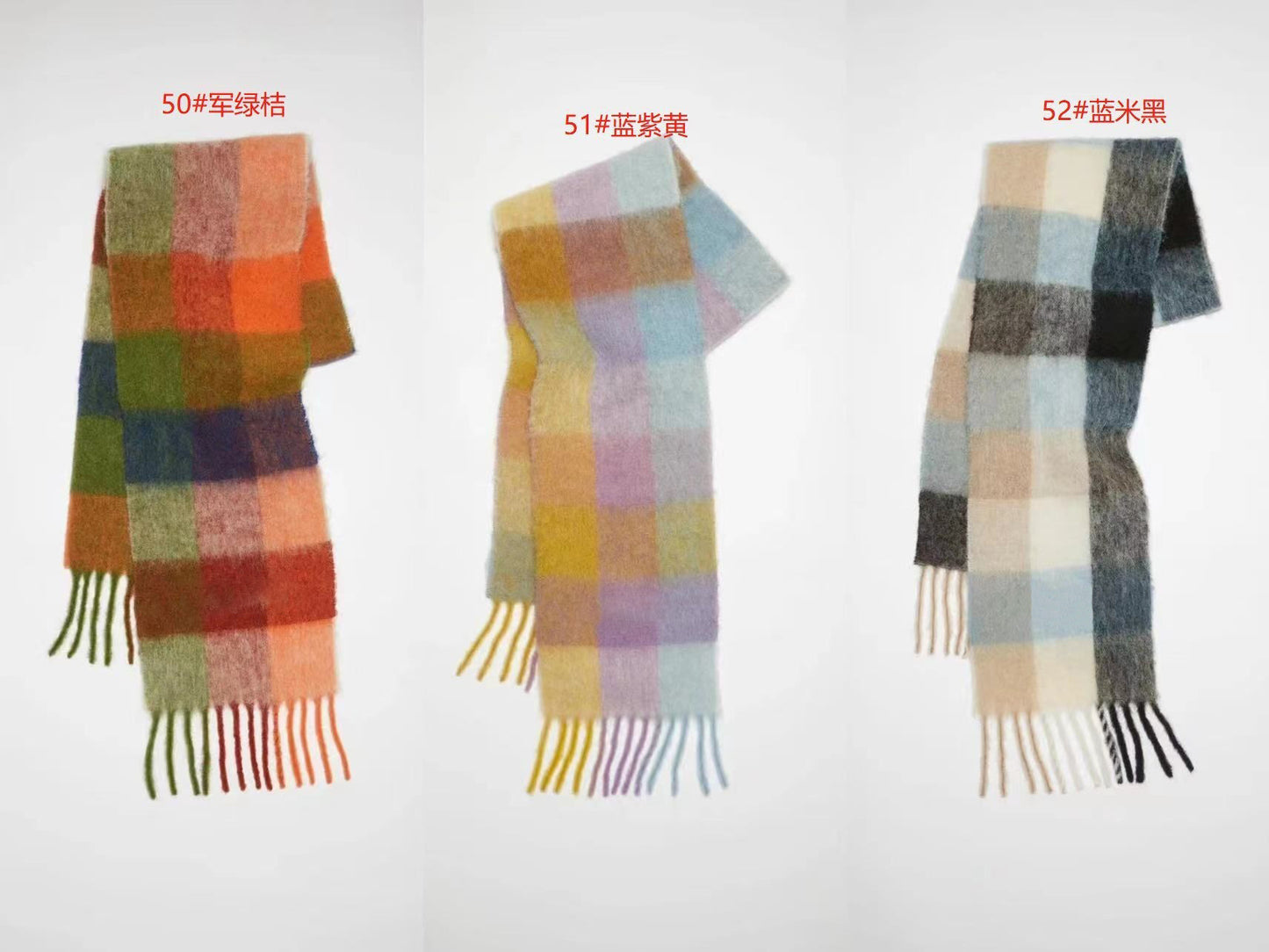 Women Plaid Scarf Winter Warm Plaid Rainbow Tassel Cashmere like Shawl Scarf One Size Please Note the New Color